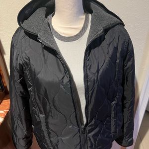 HOODED REVERSIBLE JACKET BLACK AND GREY